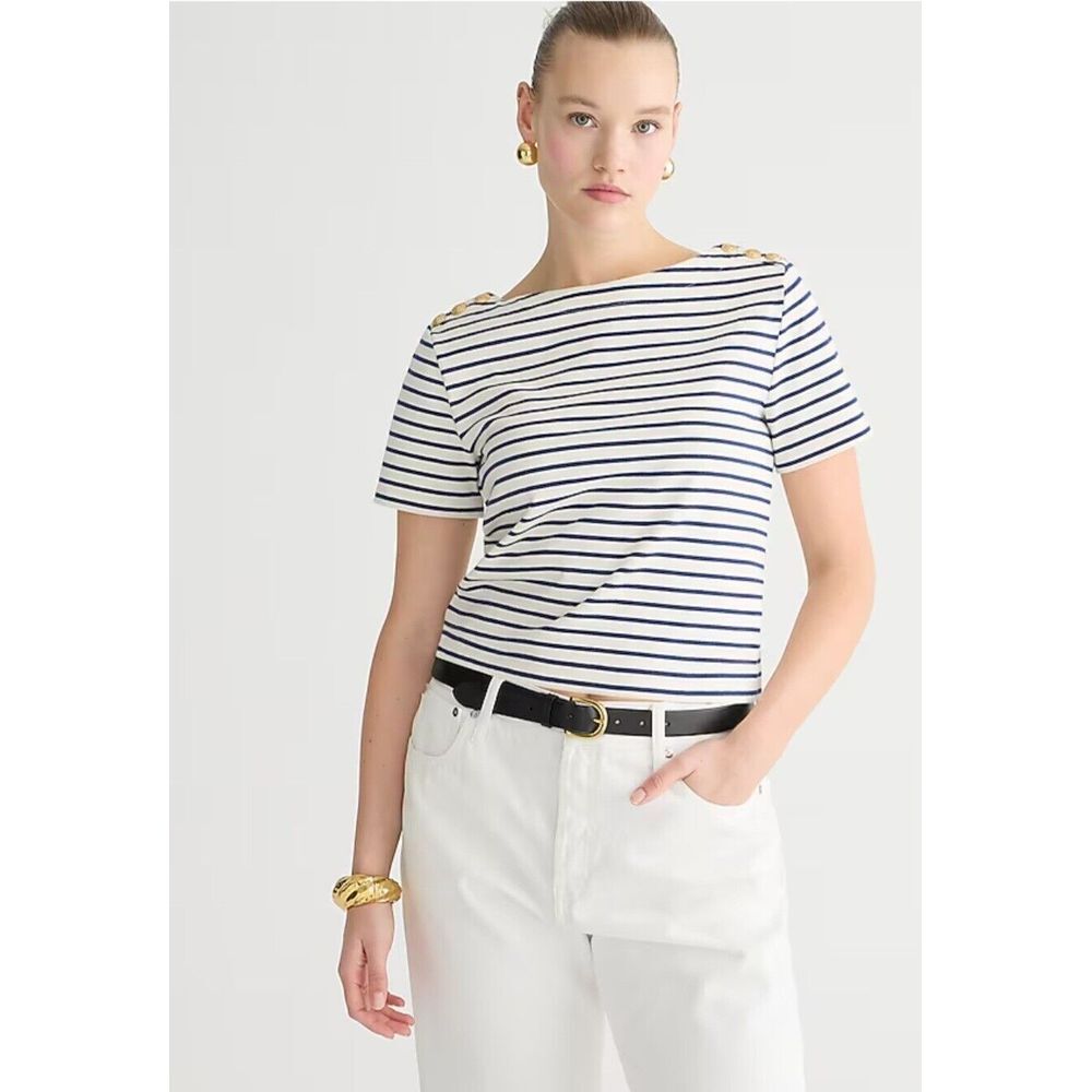 J.Crew Mariner Cloth Short-Sleeve T-Shirt with Buttons in Stripe Size‎ XXS